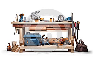 Well-organized carpenter& x27;s workbench with tools