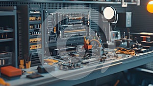Electronics Workshop with Circuit Board and Tools Generated Ai