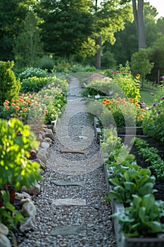 A well-organized potager garden, blending ornamental and edible plants in perfect harmony.