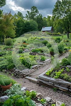 A well-organized potager garden, blending ornamental and edible plants in perfect harmony.