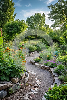 A well-organized potager garden, blending ornamental and edible plants in perfect harmony.