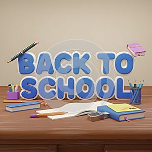 Study table arranged with educational items back to school