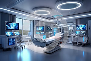 Well-organized and technologically advanced intensive care unit (ICU) with specialized equipment, emphasizing