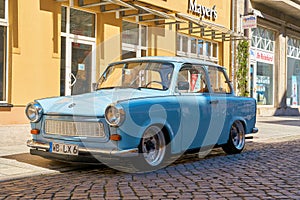 Well preserved car Trabant from GDR production in the old town of Wittenberg