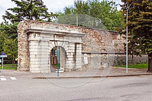 Well-preserved stone arch in the old part of Verona city, Italy