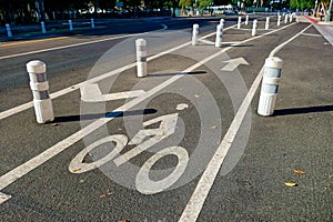 A well protected bike lane cutting through the city.