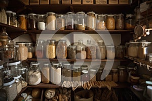 a well-stocked pantry with everything from rice and beans to spices and baking ingredients