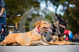 Well-trained dogs Obeying their Trainer that Requested not to Mo