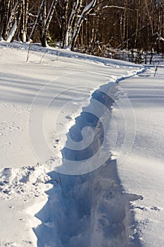 Well-trodden path through deep snow