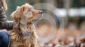 A wellbehaved pup sitting patiently next to their owner eagerly waiting for a treat or s of food