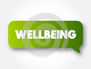 Wellbeing - complex combination of a person`s physical, mental, emotional and social health factors, text concept message bubble