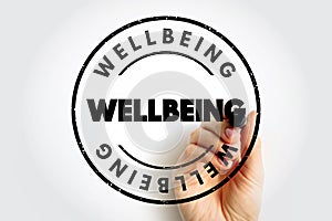 Wellbeing - complex combination of a person\'s physical, mental, emotional and social health factors, text concept stamp