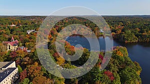 Wellesley College aerial view, Wellesley, Massachusetts, USA