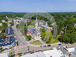 Wellesley Congregational Church aerial view, MA, USA