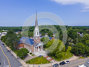 Wellesley Congregational Church aerial view, MA, USA