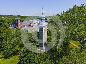 Wellesley town center aerial view, MA, USA