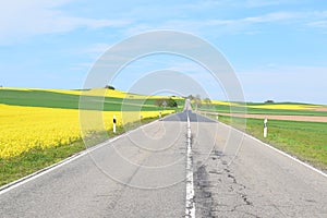 Welling, Germany - 05 09 2021: bad road through perfect spring landscape in the Eifel photo