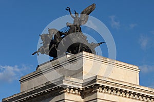 Wellington Arch Quadriga sculpture on top of Wellington Arch, London, UK.
