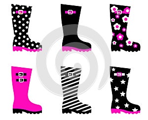 Wellington rain boots ( pink & black )