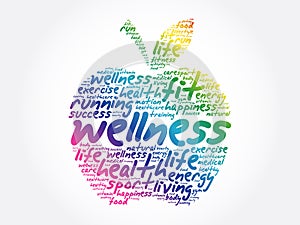 Wellness apple word cloud collage, health concept