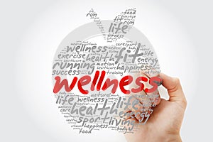 Wellness apple word cloud with marker, health concept background