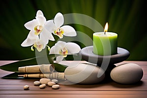 Wellness background, spa still life, meditation, feng shui, relaxation, zen concept