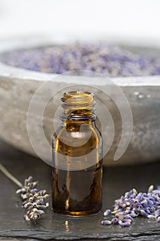 Wellness care products lavender oil in a bottle