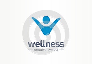 Wellness creative symbol lifestyle concept. Happy energy person abstract business fitness logo. People succes, freedom