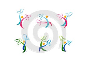 wellness logo,care beauty symbol ,spa icon health,plant,healthy people set vector designs