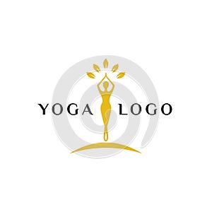 wellness logo template. yoga logo stock. balance meditation illustration in gold color