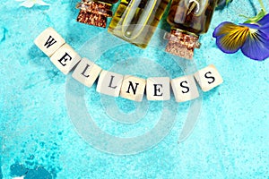 Wellness sign with wooden cubes