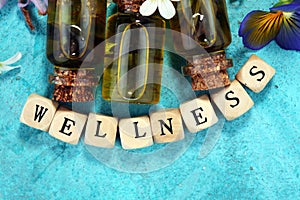 Wellness sign with wooden cubes