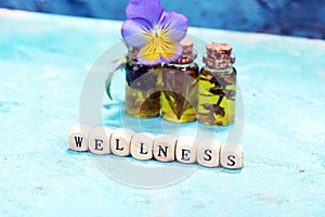 Wellness sign with wooden cubes