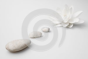 Wellness still life pebbles and white lily