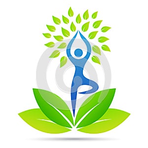 Yoga pose people tree healthy life wellness logo photo