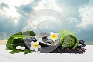 Welness spa set for healthy therapy on white background. photo