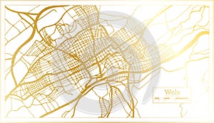 Wels Austria City Map in Retro Style in Golden Color. Outline Map