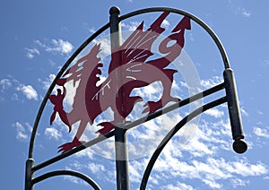Welsh Dragon Sign, Millennium Coastal Path, Llanelli, South Wales photo