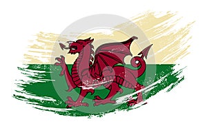 Welsh flag grunge brush background. Vector illustration.