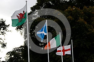 Welsh Scottish Irish and English National Flags at a Country Show