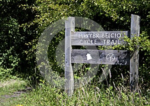 Welsh Sign, Cycle Path, Cycle Trail, Millennium Coastal Path, Llanelli, South Wales