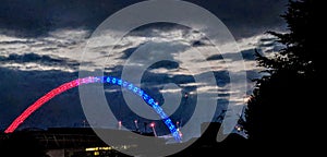 Wembley stadium arch during sunset hour