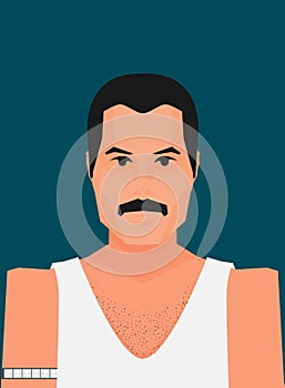 Wembley Stadium, July 12 1986 Flat vector famous rock musician Freddie Mercury