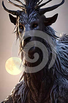 The wendigo with the full moon behind it