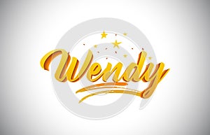 Wendy Golden Yellow Word Text with Handwritten Gold Vibrant Colors Vector Illustration