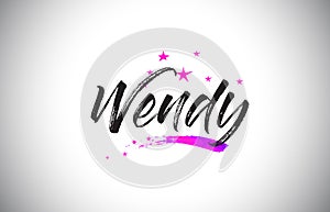 Wendy Handwritten Word Font with Vibrant Violet Purple Stars and Confetti Vector