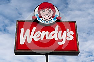 Wendy`s Fast Food Restaurant Sign and Trademark Logo