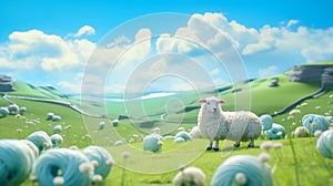 Wensleydale Sheep On Grass Hill: Studio Ghibli Inspired 3d Render