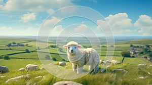 Wensleydale Sheep In Studio Ghibli Style On Green Field