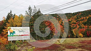 Wentworth Valley Welcome board, highway Route 4, Cobequid Mountains, Nova Scotia, Canada. Nova Scotia, Canadaa